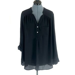 Fervour black sheer long sleeved button tab blouse 2X 694